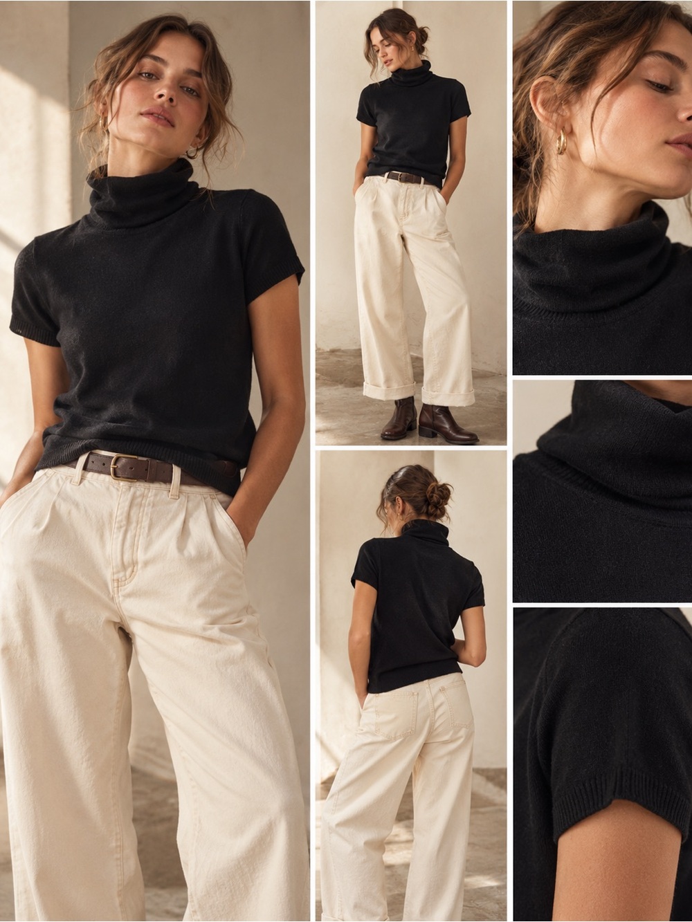 Anthropologie Black Short-Sleeve Turtleneck Sweater